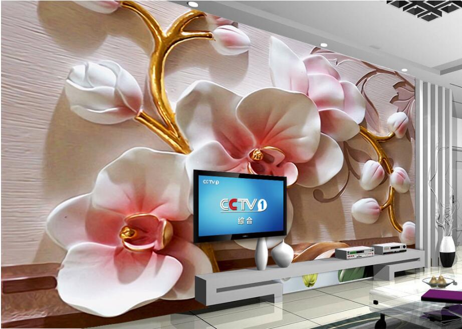 CJSIR 3d papel tapiz murales personalizados sala de estar dormitorio decoración del hogar 3D mariposa orquídea relieve Floral murales de pintura decorativa