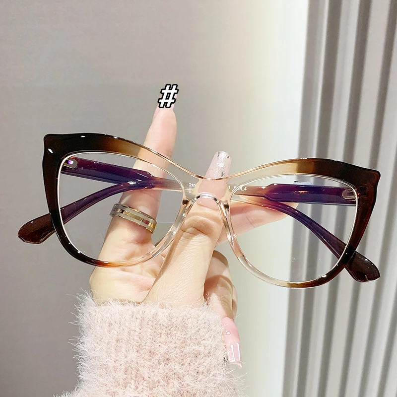 Cat Eye Glasses Frame Women Gradient Color Eyeglasses Anti Blue Light Glasses Computer Goggles Lentes Ópticos: GRAY
