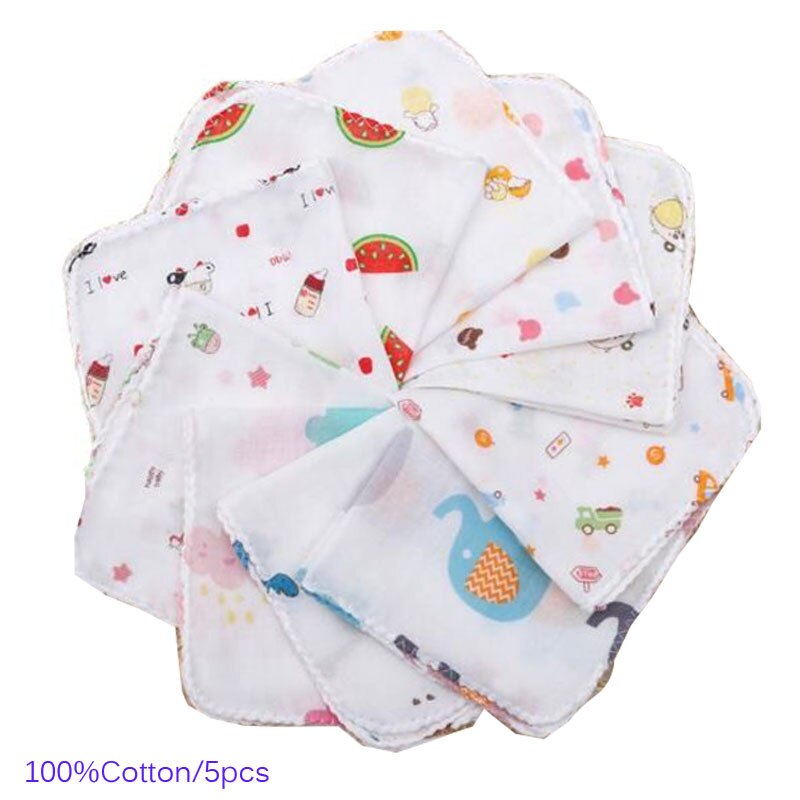 5Pcs Mini 100% Katoen Gedrukt Cartoon Zakdoek Vierkante 30Cm Handdoek Kinderen Zakdoeken Kinderen Washandje Keuken Handdoek