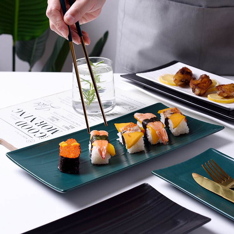 12 Inch Ceramic Tray Rectangular Snack Steak Tray Fruit Salad Sushi Dish Dumpling Plate Serving Platter