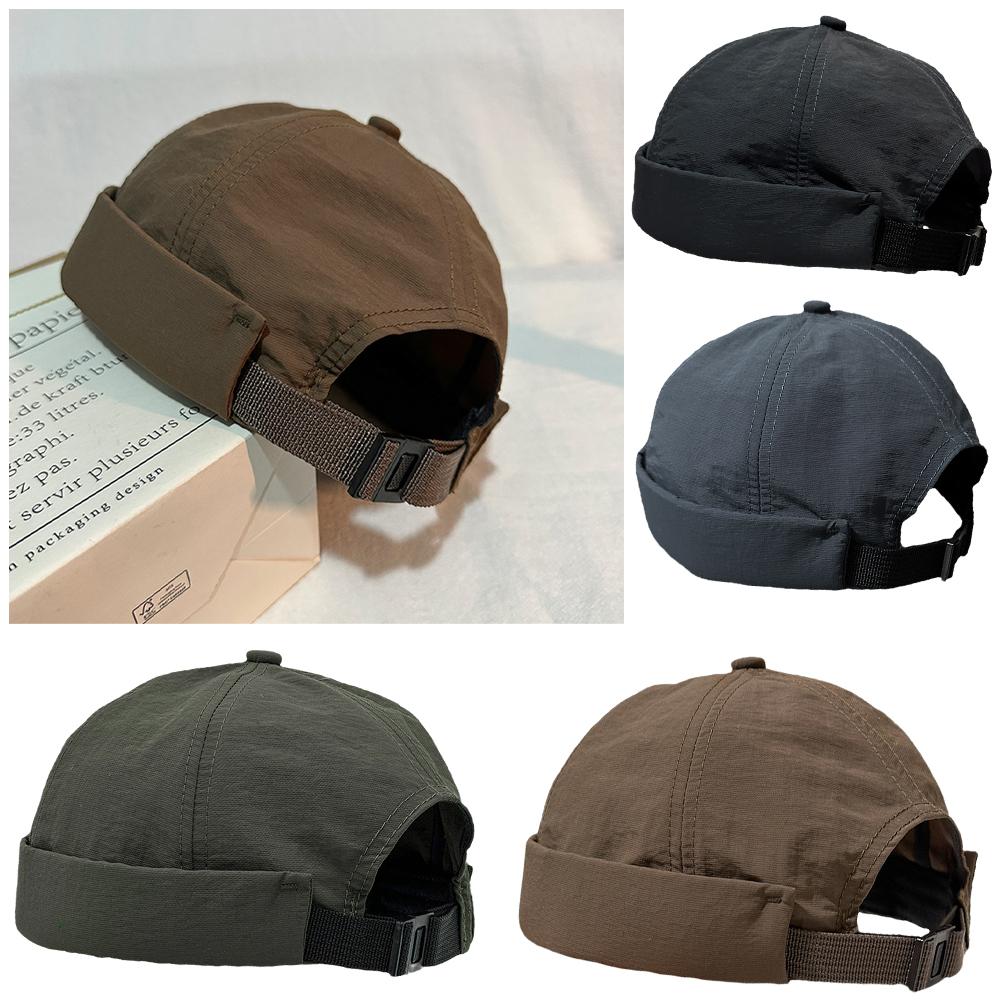 Sneldrogende randloze hoed Lichtgewicht straat Dunne zomer opgerolde Docker Retro Beanie Beanie Hat Manchet Sailor Cap Mesh Verstelbaar Y4T0
