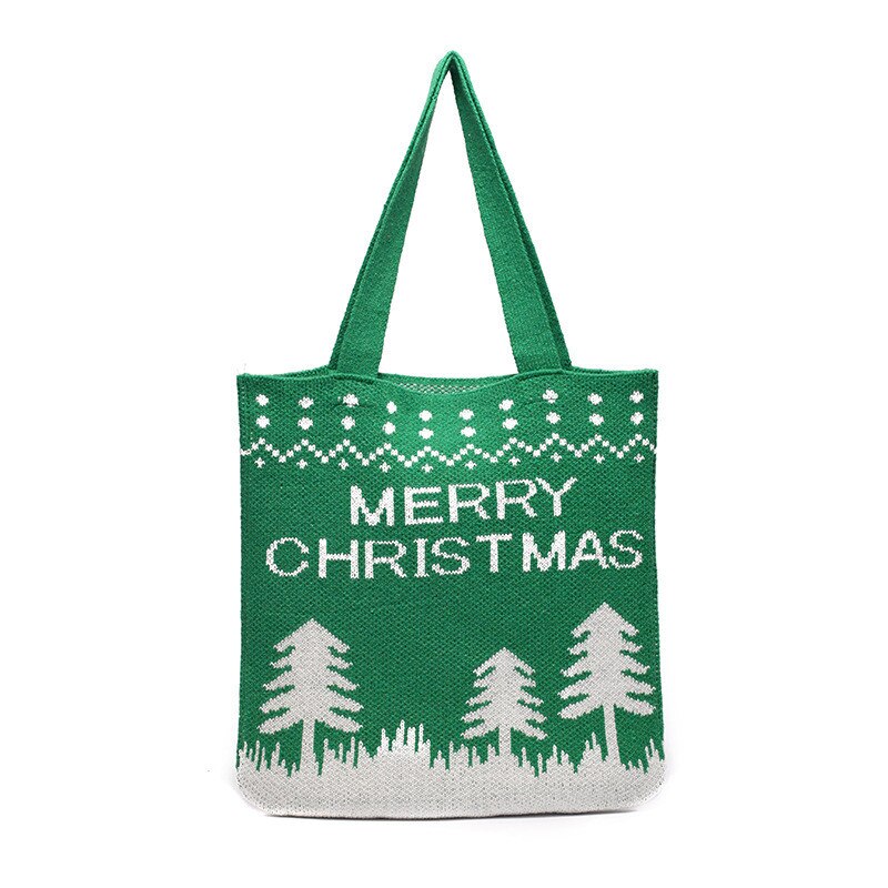 Winter Japanese Christmas Wool Knitted Shoulder Bag Large Capacity Handbag Messenger Bag: Christmas tree green