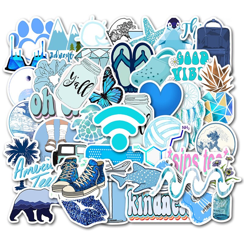 50pcs bleu INS Style Vsco autocollants étanche fille Graffiti autocollant pour bricolage voiture ordinateur portable guitare bagages Skateboard enfants décalcomanies jouet: AZ085