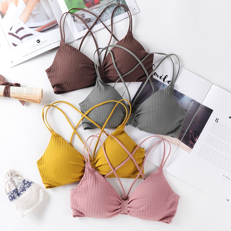Meisjes Schoonheid Terug Beha Kruis Bandjes Zachte Katoen Comfortabel Ondergoed Vrouwen Push Up Bowtie Bralette Naadloze Lingerie Ondergoed