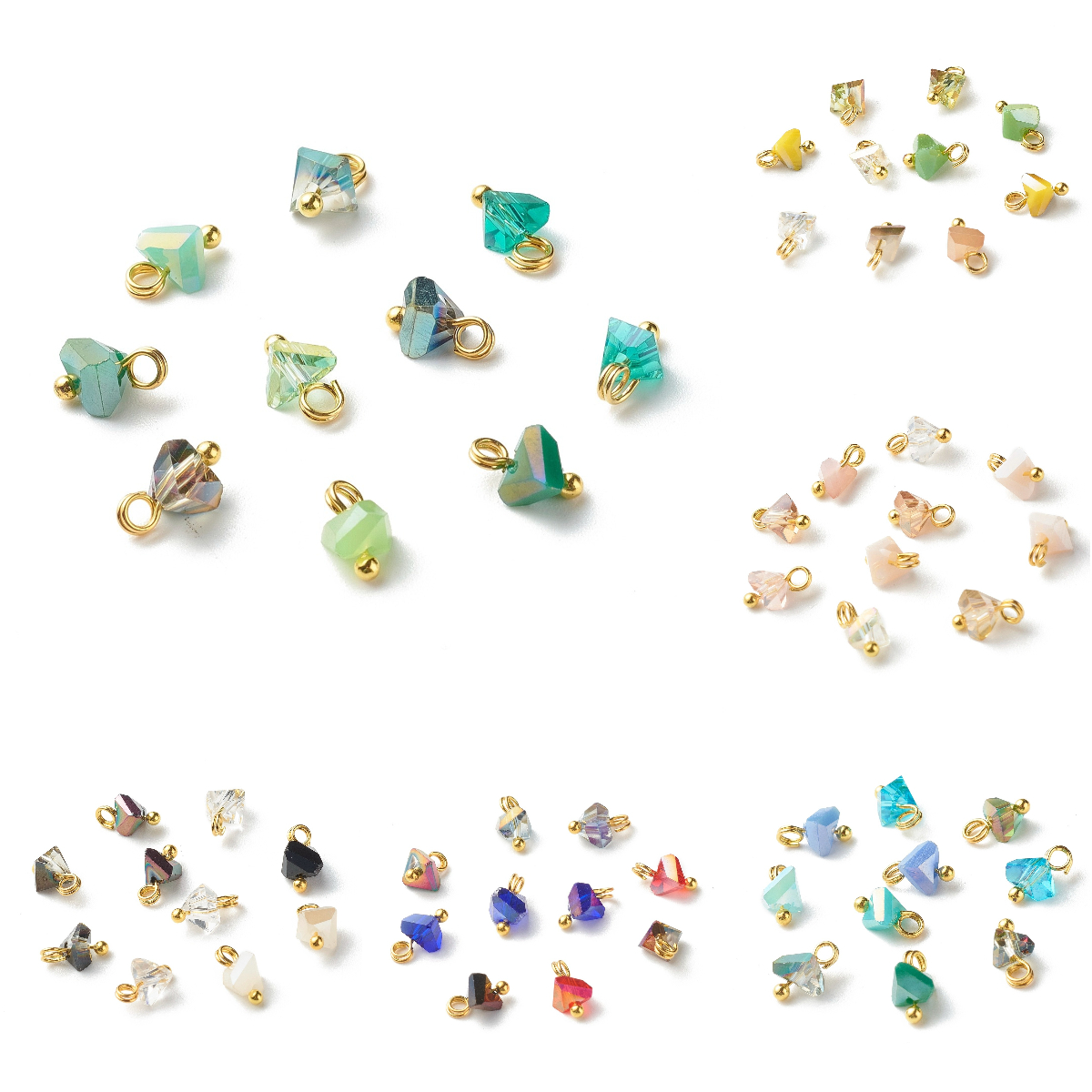 100 Uds. Amuletos de cristal triangulares electrochapados con alfileres de cabeza de bola de latón para fabricación de joyas, accesorios para collar y pulsera, 8x6x4,5mm
