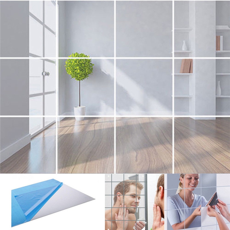 9/16PCS Small Mirror Tiles Glass Wall Stickers Self Adhesive Reflective Bathroom Mosaic For Walls Ceiling Interior Decoration