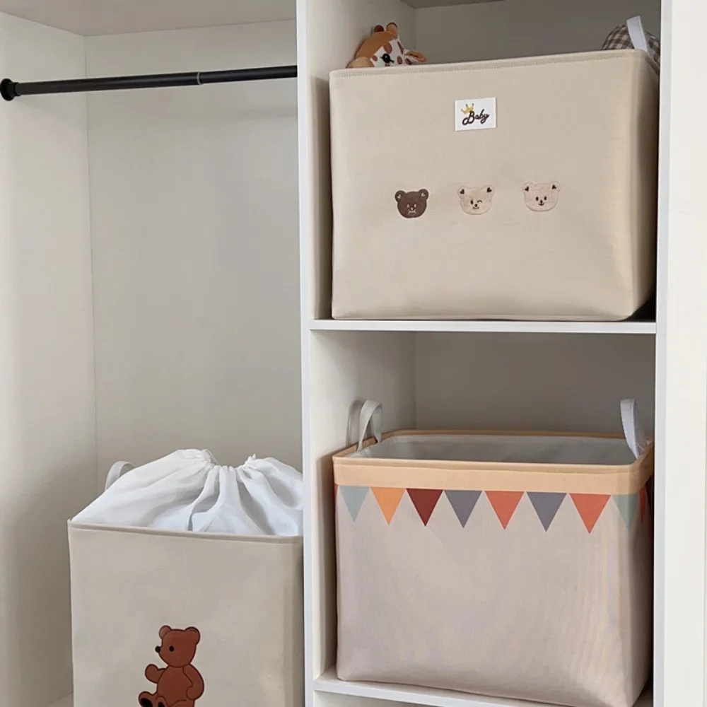 Caja de almacenamiento de dibujos animados, armario de tela a prueba de polvo para juguetes de niños, caja de almacenamiento de ropa, Cubo de almacenamiento portátil para dormitorio