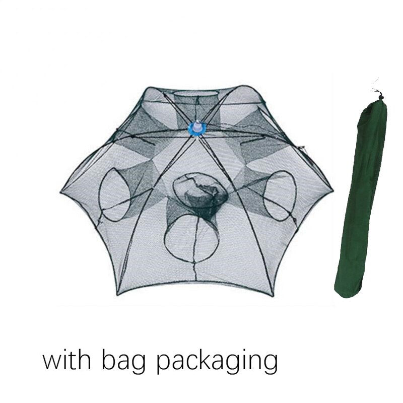 Automatic Folding Fishing Net Prawn Cage Nylon Crab Net Thick Umbrella Frame Portable Shrimp Cage With Bait Bag Fishing Tool: Light Yellow