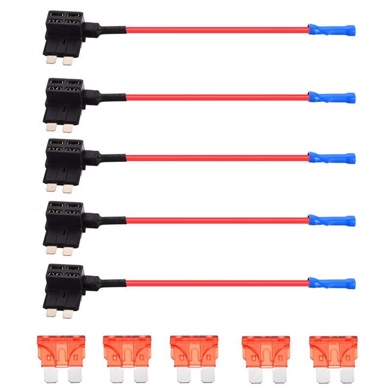 5pcs Car Fuse Tap Holder 10AMP Add A Circuit Standard Blade Fuse Tap Holder with 5 ATO ATC Blade Fuses Car Accessories