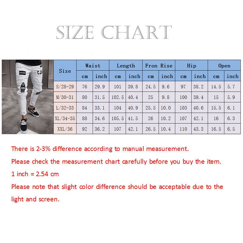 2 styles herre stretchy rippet skinny biker broderi print jeans ødelagt hul tapet slim fit denim ridset jean