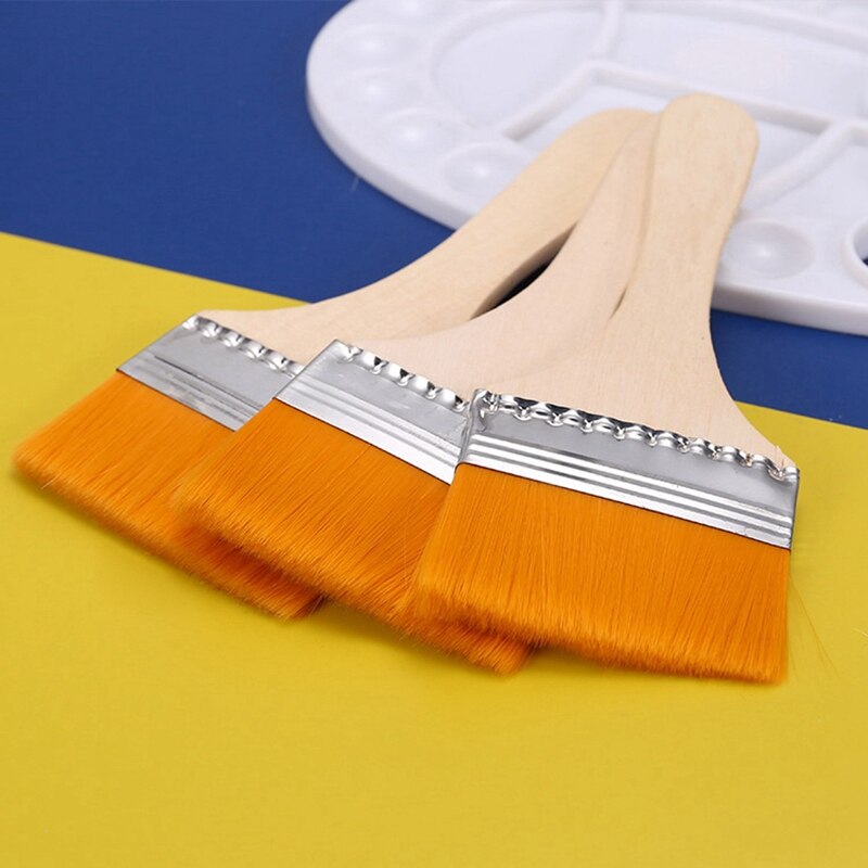 12 Stuks Platte Kop Kwast Art Penseel Sets Lange Handvat Cleaning Borstels Voor Acryl Schilderij Aquarel Houten Muur