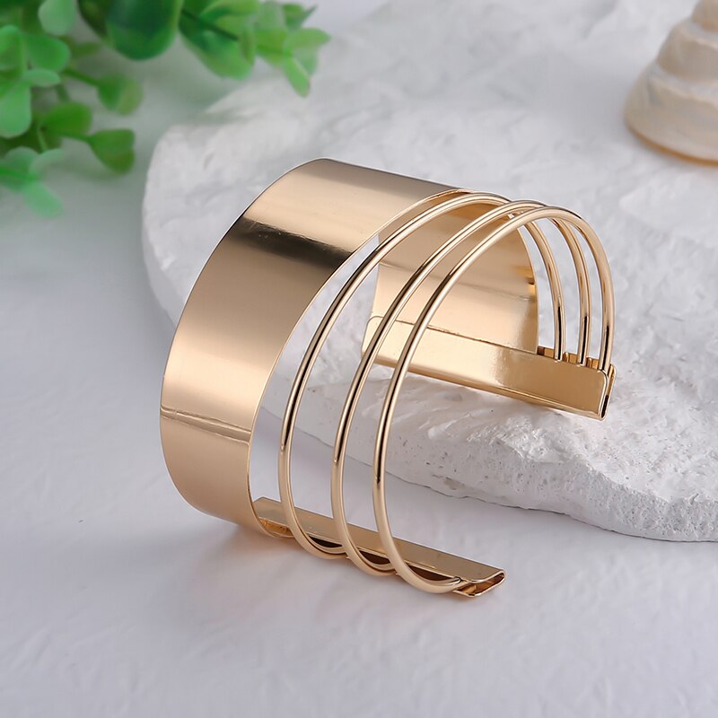 Mentale Punk Hard Armband Voor Vrouwen Bohemian Gold Kleur Manchet Bangle Inheemse Open Brede Draad Statement Hand Party Sieraden