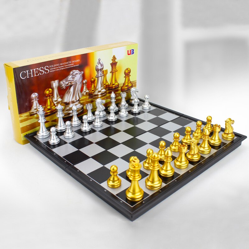 Medieval Chess Set With Chessboard 32 Gold Silver Chess Pieces Magnetic Board Game Chess Figure Sets