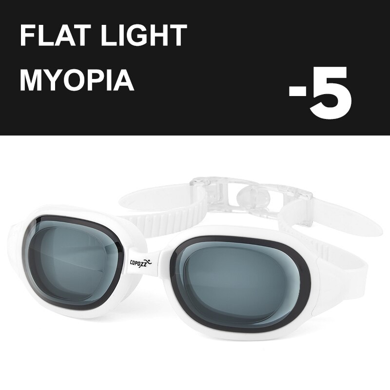 COPOZZ Swimming Goggles Myopia 0 -1.5 to -7 Men Women Anti fog UV Protecion Waterproof Swimming Glasses Diopter Swim Eyewear: Myopia White -5