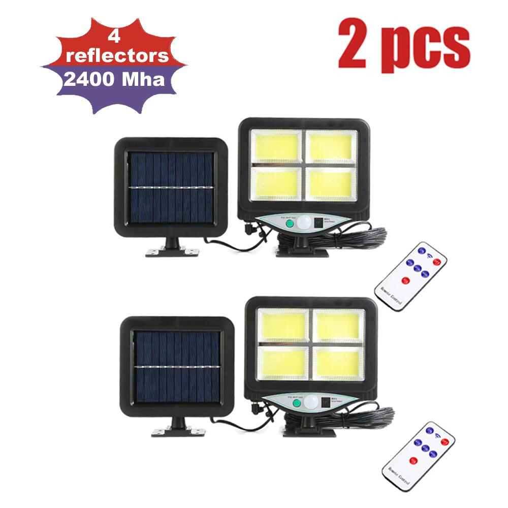 LEDs Solar Panel Power Light PIR Motion Sensor Separable Wall Lamp Outdoor Path Yard Garden Fence Night Light remote 3 modes: 2400Mha 4COB 2pcs