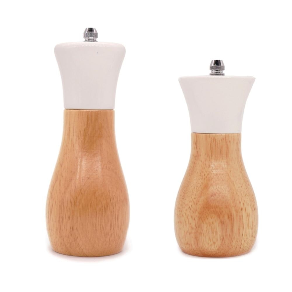 Wooden Pepper Grinder Sea Salt And Pepper Shaker Set Of 2 Manual Mills Effortless Lighthouse / Oilcan Shaped By Tessie & Jessie: White (2 Oilcan)