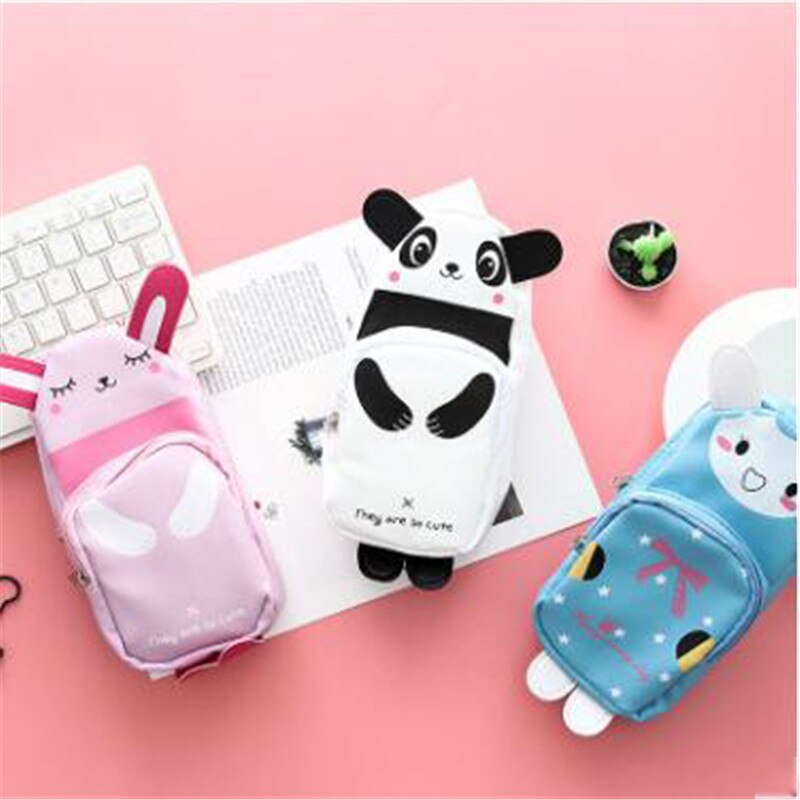 Cute Panda Large Capacity Pen Case Pen Box School Stationery Cosmetic Bag Geometry Pencil Bag Office Supplies