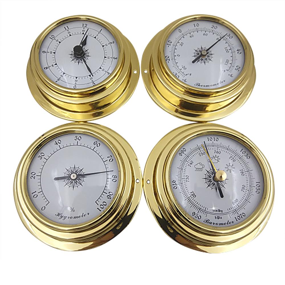 4 pcs/set 3" Brass Case Traditional Weather Station Barometer Temperature Hygrometer Humidity and Clock (White Dial) b2804: Default Title