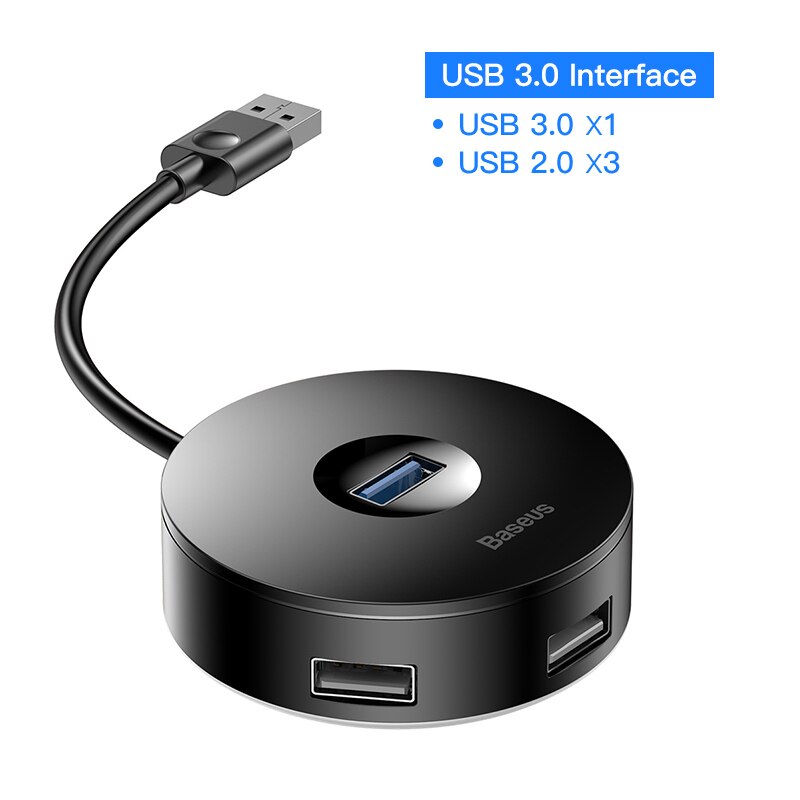 Baseus Usb Hub Usb 3.0 Usb C Hub Voor Macbook Pro Oppervlak Usb Type C Hub Usb 2.0 Adapter Met micro Usb Voor Computer Usb Splitter: USB 3.0 Black