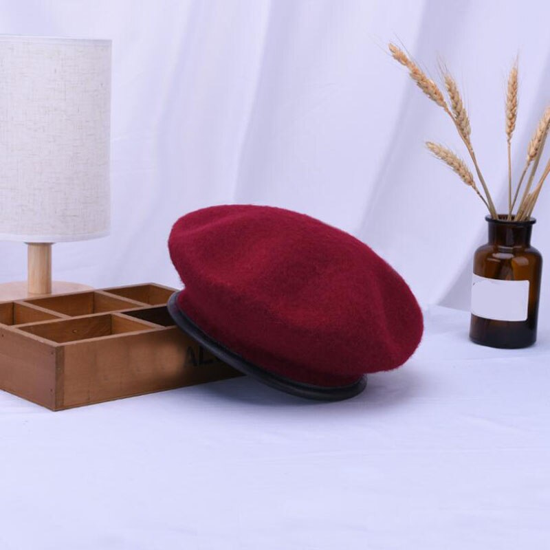 Ymsaid skóra francuski beret czapka czarna kobieta 100 wełna czuł malarze berety dla kobiet zima jesień czapka typu czapka bez daszka rozmiar 56-58cm