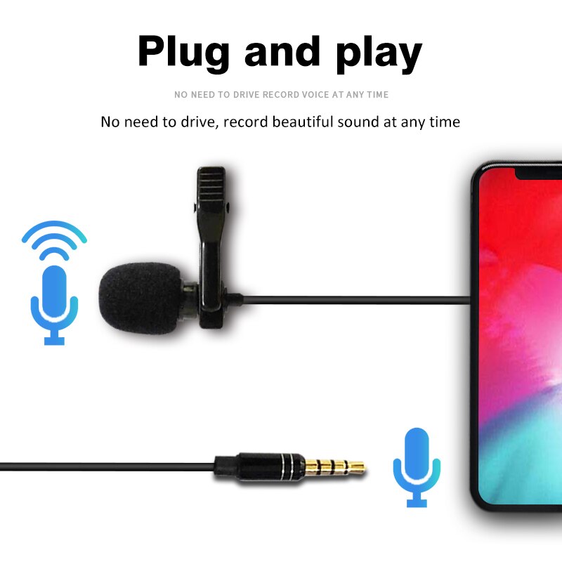 3.5mm Lavalier Condenser Microphone Mini Portable Video Audio Recording Studio Mic for Computer Laptop Phone Camera