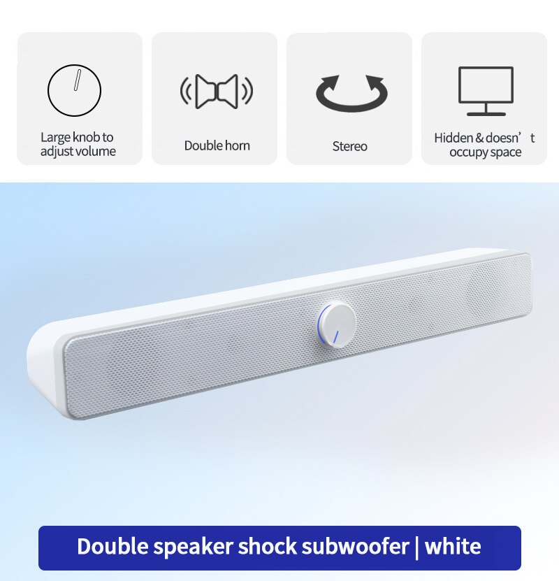 Computer Lautsprecher USB Verdrahtete und Drahtlose SoundBar Stereo Subwoofer Boombox Bass umgeben SoundBox 3,5mm Audio- Eingang Für PC Laptop: Weiß Bluetooth