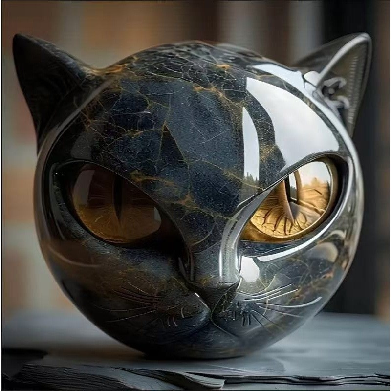 Halloween Cat Sculpture Decoration Cute Cat Head Ornament Home Decor Easter Christmas Decoration Figurine: Light Grey
