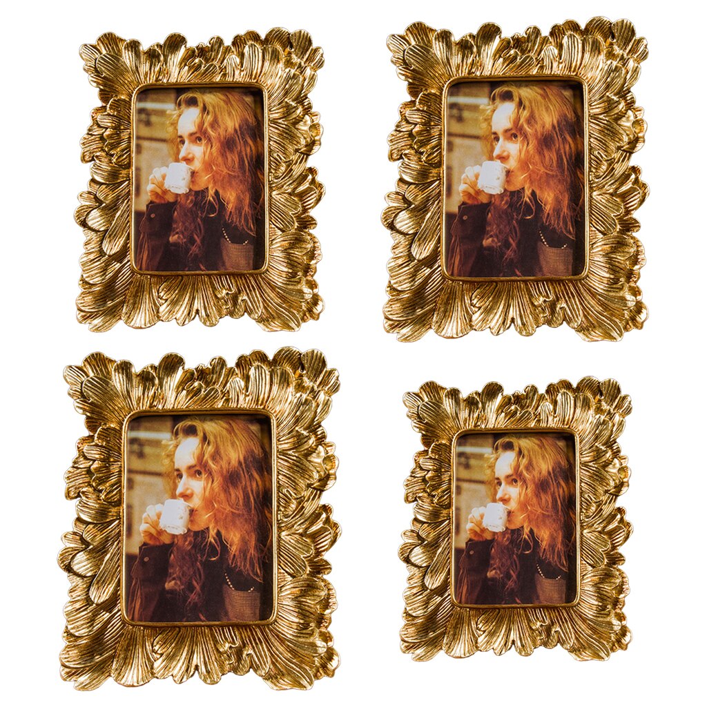 European Gold Picture Frame Wedding Iris Flower Desktop Freestanding Photo Frame for Livingroom, Bedroom Home Decoration