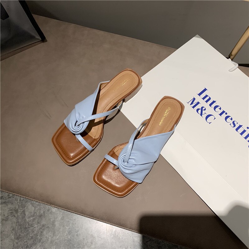 chaussures pour femmes d'été et sandales talons épais et talons bas croix match couleur chaussures plates et sandales en stock: Bleu / 37