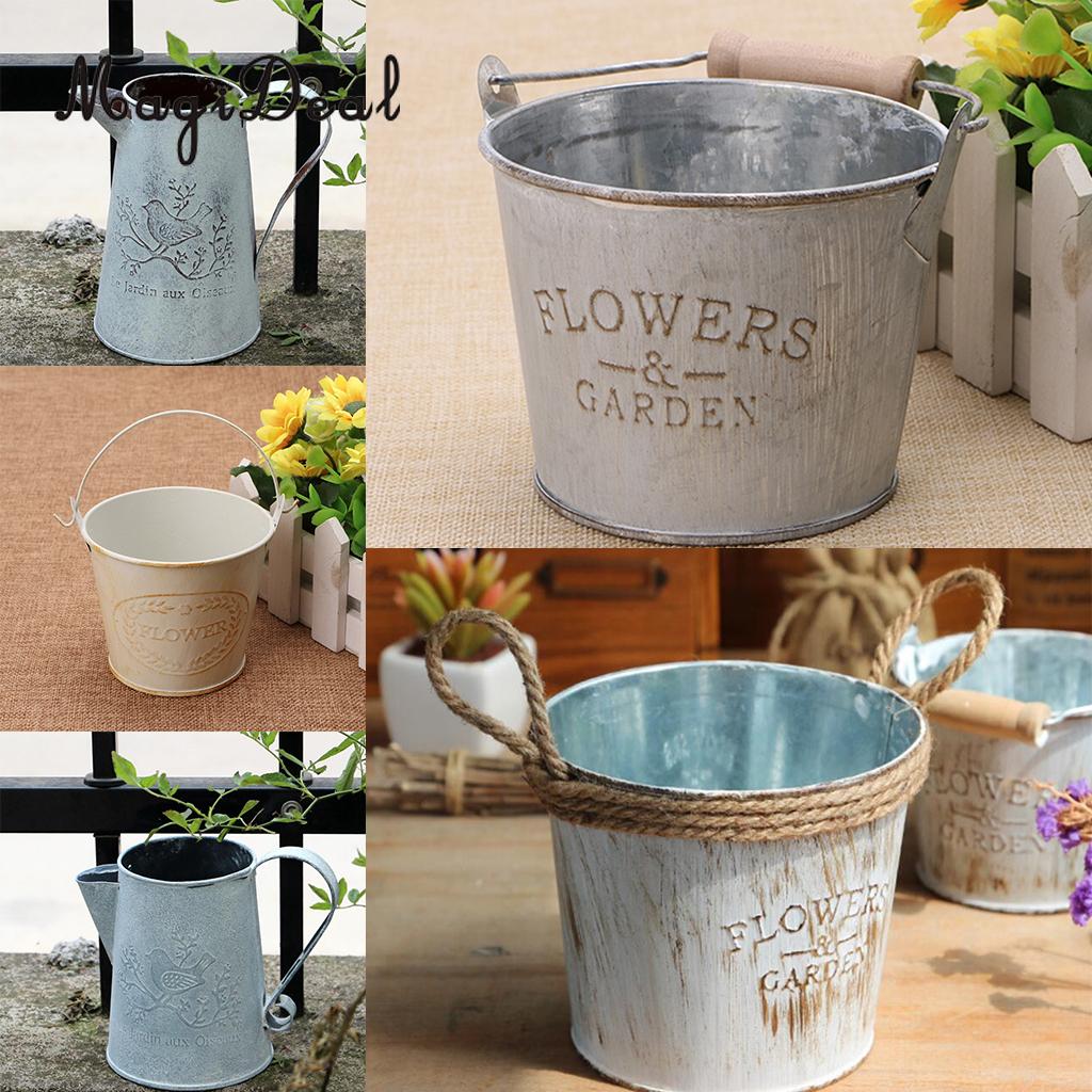 Maceta de jardín, maceta, maceta, cubo para flores, hierro galvanizado, Shabby Chic