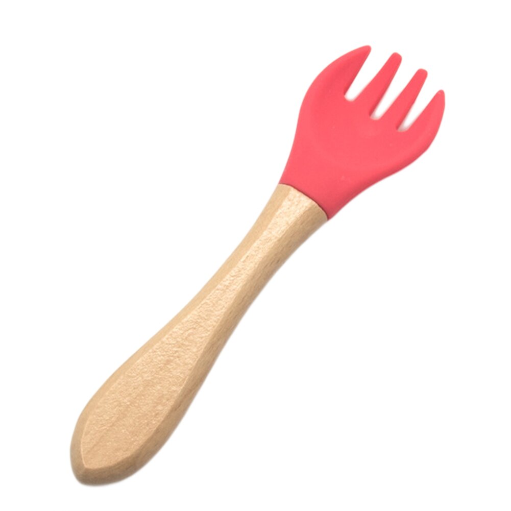 1pc houten siliconen babylepels, vorken, veiligheidsvoedingsbestek, serviesgoed, lange steel, perfect voor moeders