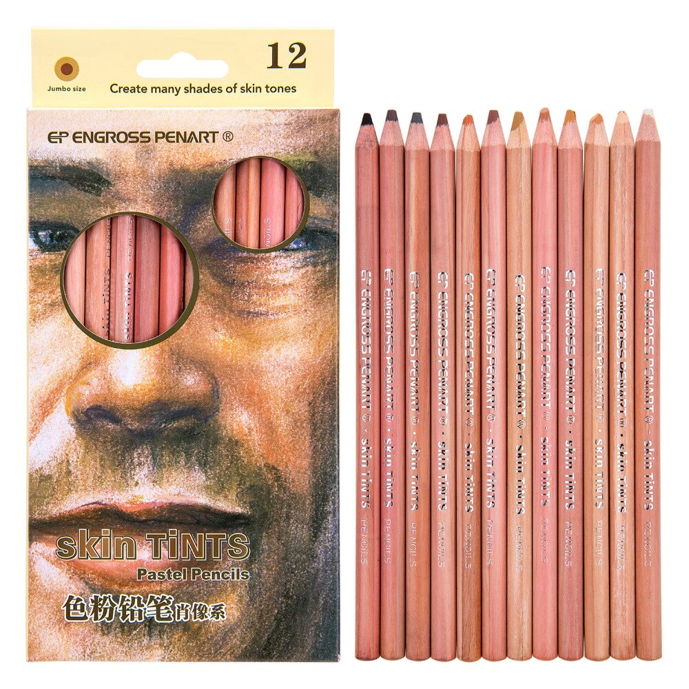 12 farger myke pastellblyanter trefarge/hudpastell fargeblyanter for å tegne skolelapier de colores skrivesaker