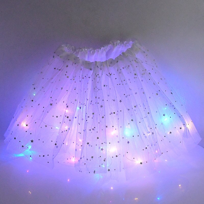 Minifalda con luz LED para niña, tutú brillante, minifalda de Ballet de Estrella Brillante, disfraz luminoso para , boda, de cumpleaños para niños: B01-White Skirt