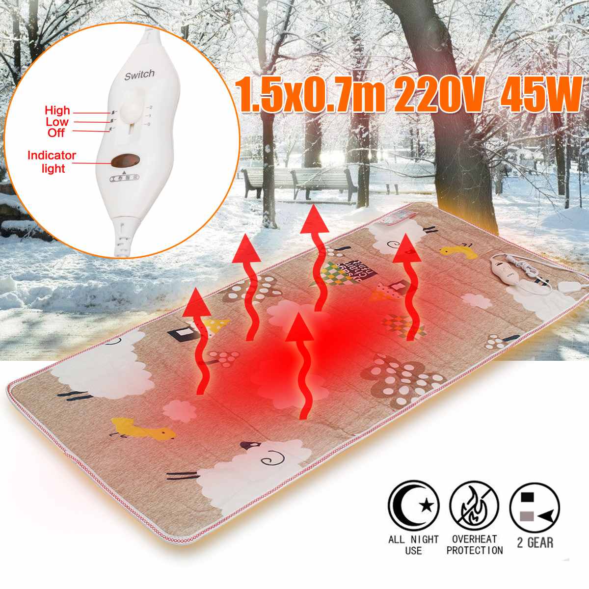 220v 45w elektrisk filt 1.5 x 0.7m justerbar termostat elektrisk värmefilt katt hund värmematta uppvärmd sits