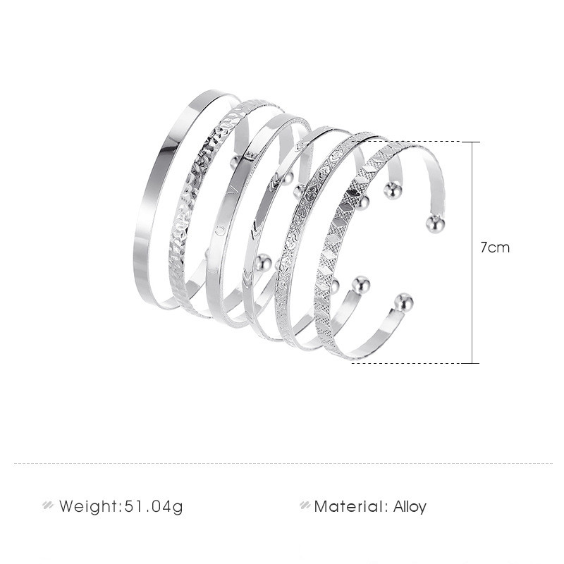 6 Stks/set Boho Vintage Gold Geometrische Gesneden Pijl Ronde Brief Armband Set Strand Mode Armbanden Voor Vrouwen Sieraden