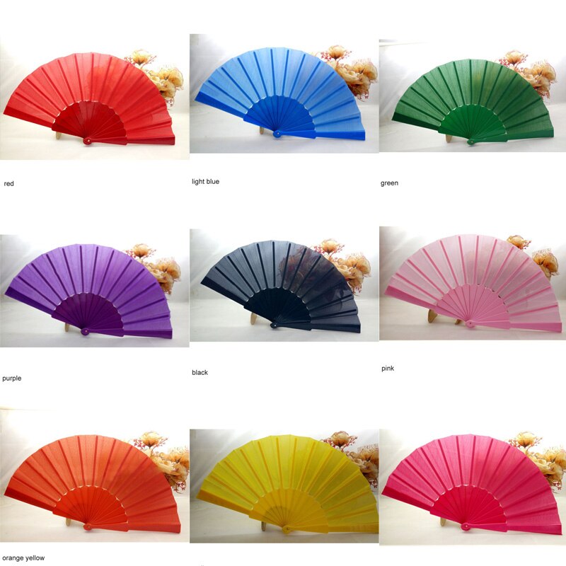 Abanico de plástico de poliéster y algodón para decoración del hogar, accesorio plegable de 13 colores, ideal para fiestas, baile al aire libre, portátil, 23cm de longitud, 1 Uds.