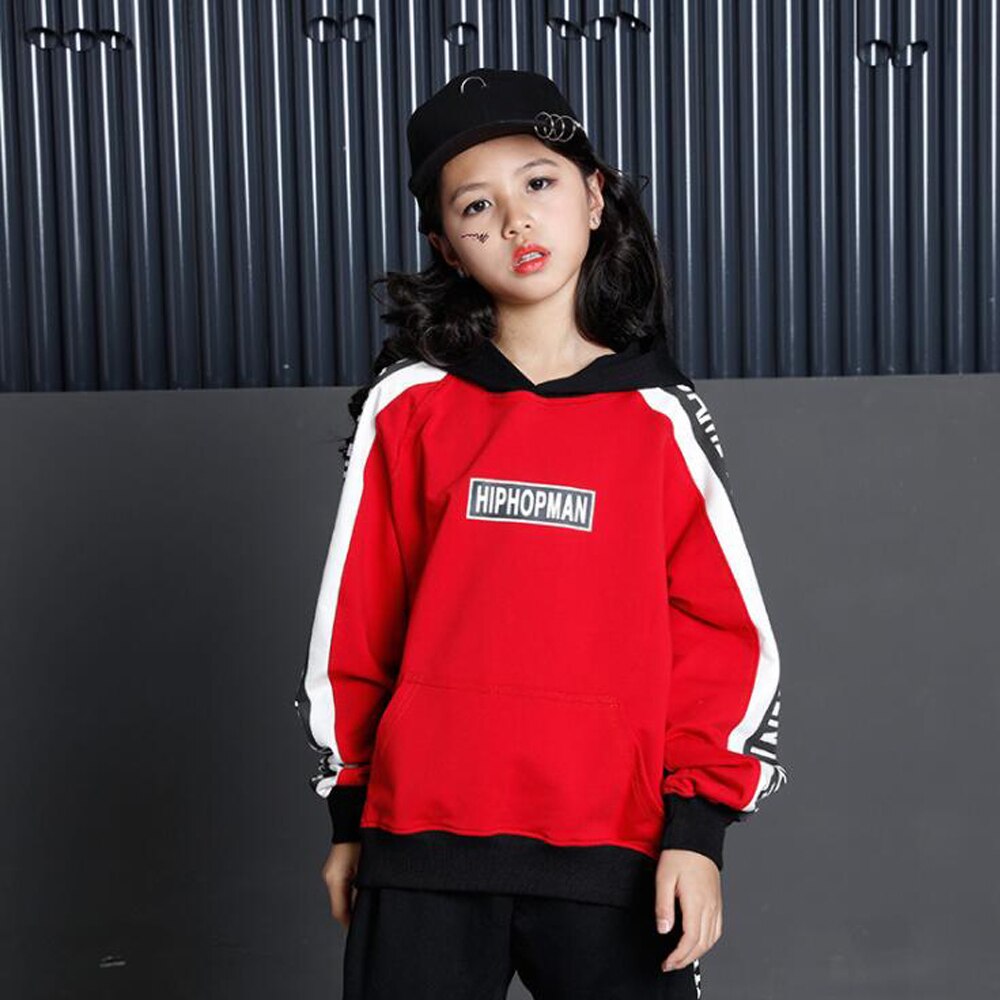Rouge filles salon Jazz Hip Hop danse Performance Costumes à capuche chemise hauts pantalons enfants garçons danse vêtements tenues scène porter