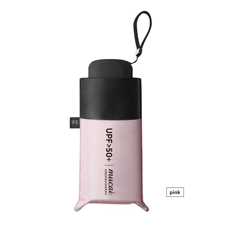 Mini 5 folde anti-uv parasol med fladt håndtag passer perfekt i din makeup taske kuffert eller børnerygsæk: Lyserød