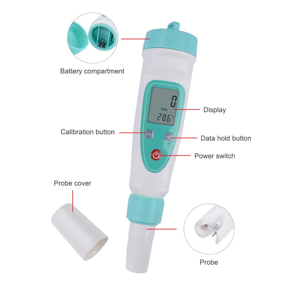 Ddb -12l digital ledningsevnemåler, ec &amp; temperatur 2 in 1 vandtester .0-5000us/ cm automatisk temperaturkompensation