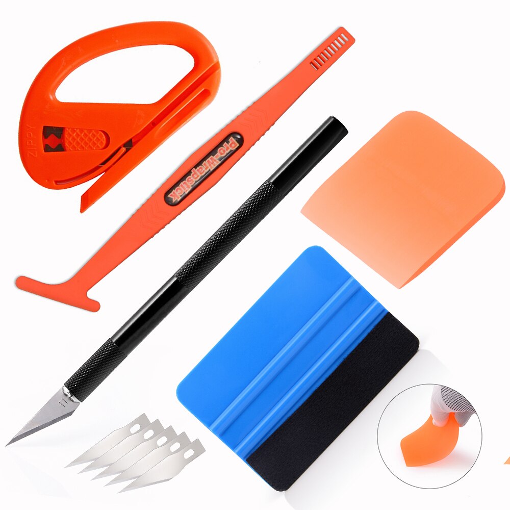 FOSHIO Auto Zubehör Kit Carbon Fiber Vinyl Wrapping Werkzeuge Auto Film Aufkleber Wrap Schaber Messer Fenster Tönung Rakel Set: Set 1