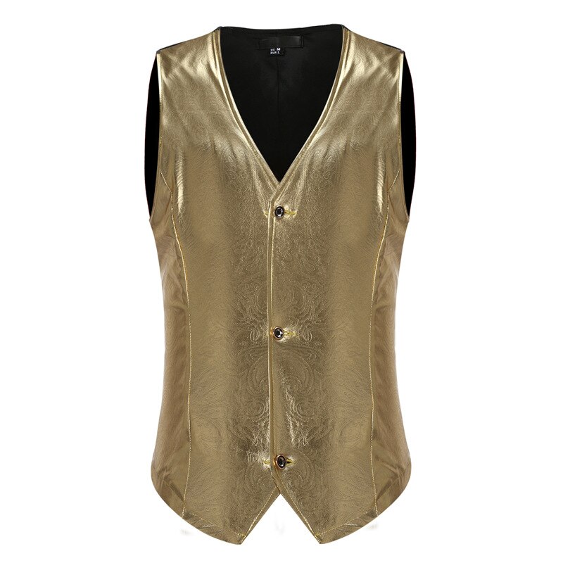 Mens Silver Metallic Coated Suit Vest Brand Slim Fit Single Breasted Suit Vest Waistcoat Men Punk Club Gilet Costume