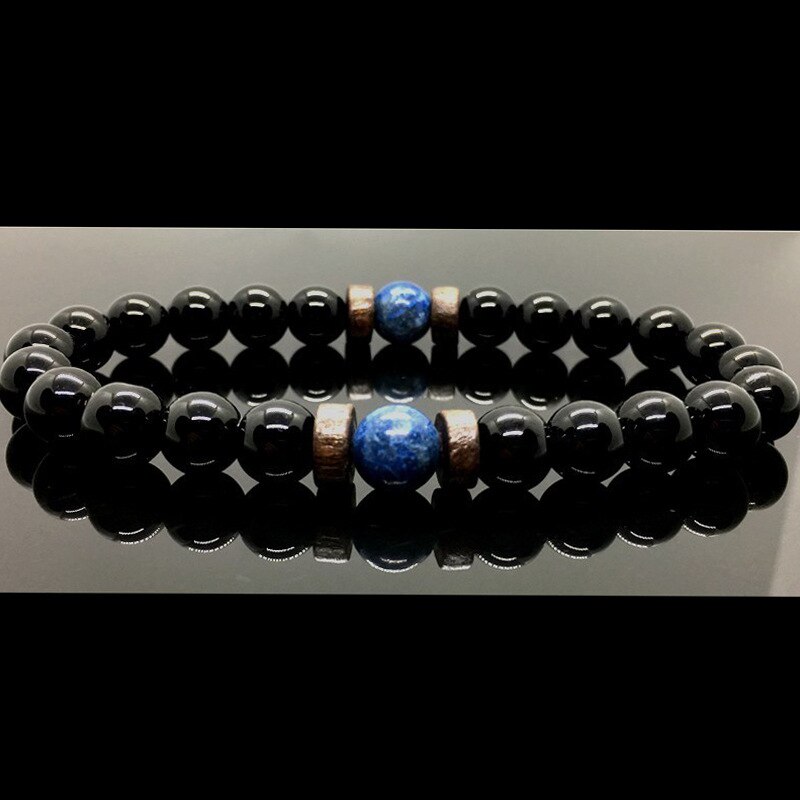 Pulsera de piedra volcánica para hombre, brazalete con cuentas negras, cuerda elástica, , joyería