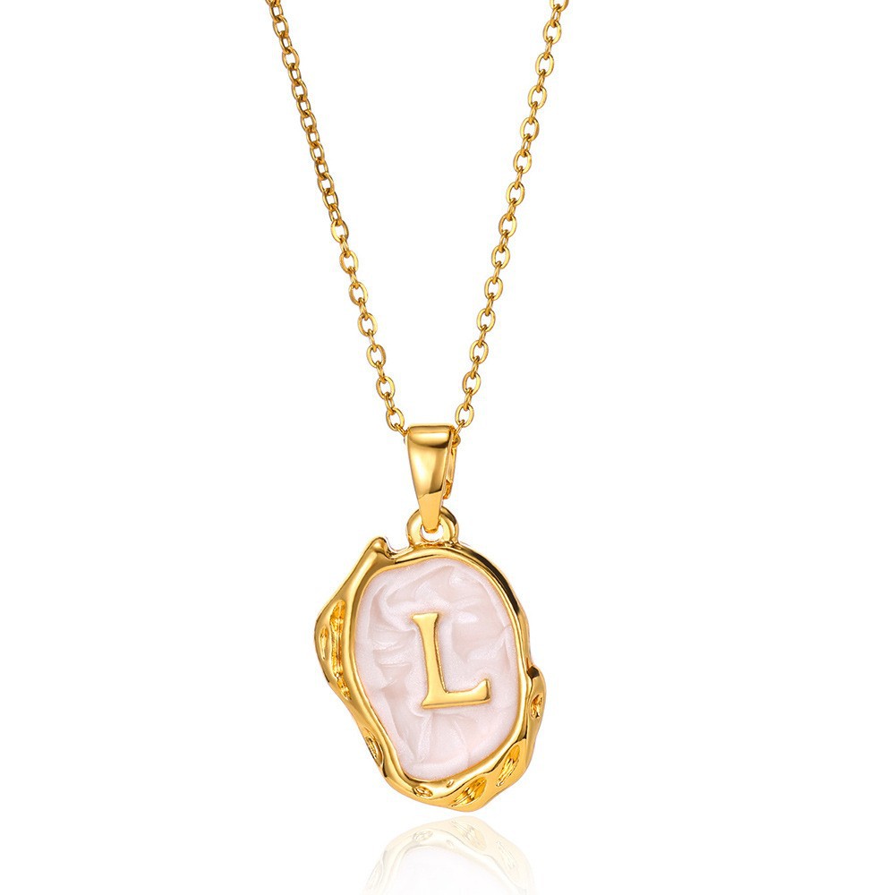 Collar con colgante de acero inoxidable chapado en oro del alfabeto de A-Z para mujer, cadena de serpiente con letra inicial, collares de clavícula, joyería para el cuello: Bañado en rodio de imitación