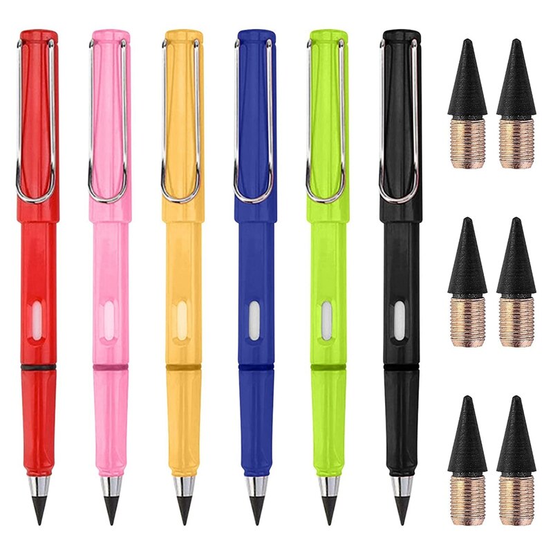 Lápices sin tinta de 6 piezas, punta de lápiz eterna, tecnología portátil, lápiz eterno de escritura ilimitada