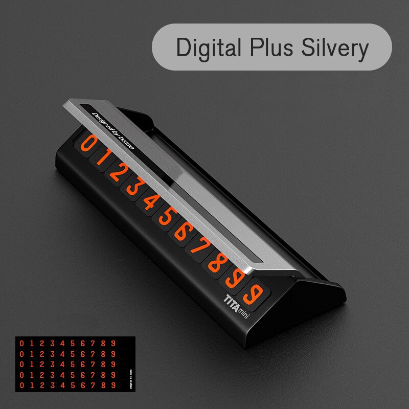 Auto tijdelijke parkeerkaart telefoonnummer digitaal plus zwarte kaart kenteken telefoonnummer parkeerplaats stop auto accessoires: Digitaal plus zilverkleurig