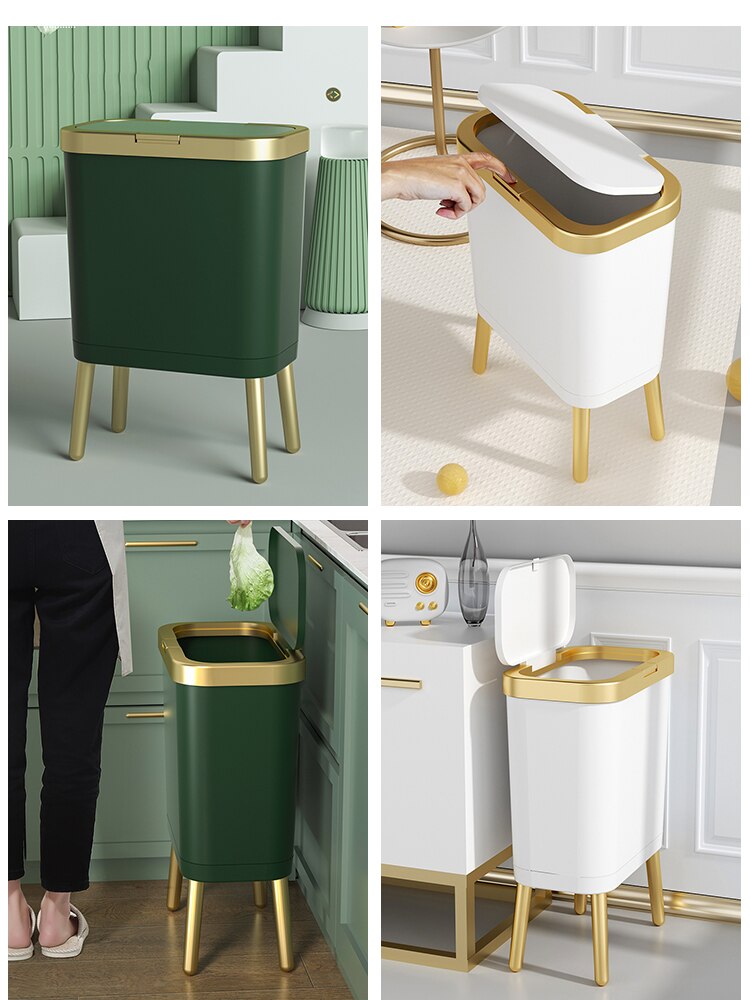 Poubelle de luxe dorée pour cuisine, poubelle créative de grande hauteur pour salle de bains