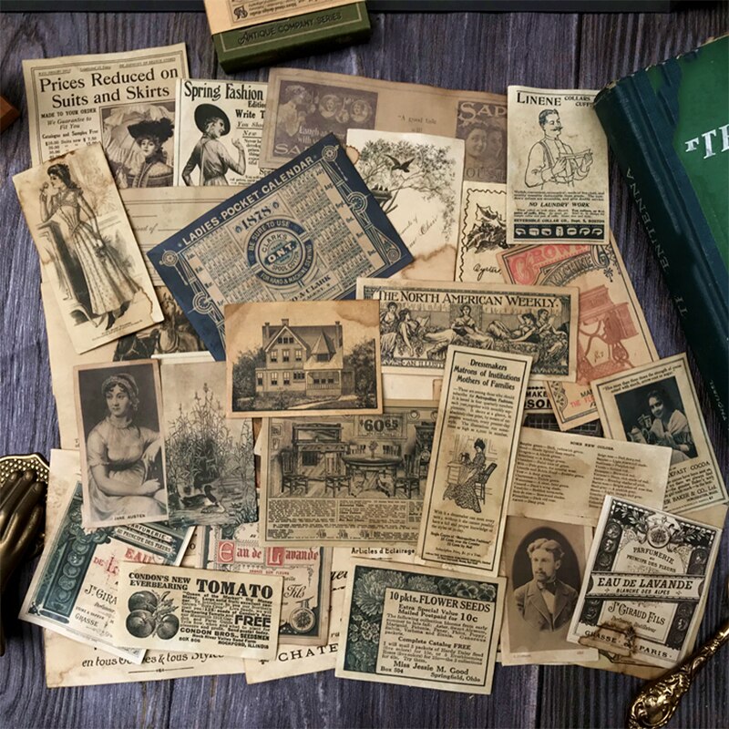 41 Uds., Vintage TN, papel teñido de café hecho a mano, JunkJournalDIY, Bloc de encaje para libro de recortes, paquete de material para collage de imprimación de periódico