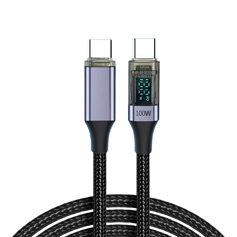 USB C Cable PD 100W Digital Display USB C to C Data Cord 0.5M/1M/2M Quick Charge Type-C Charging Line for Mobile Phone Laptop: black / 0.5m