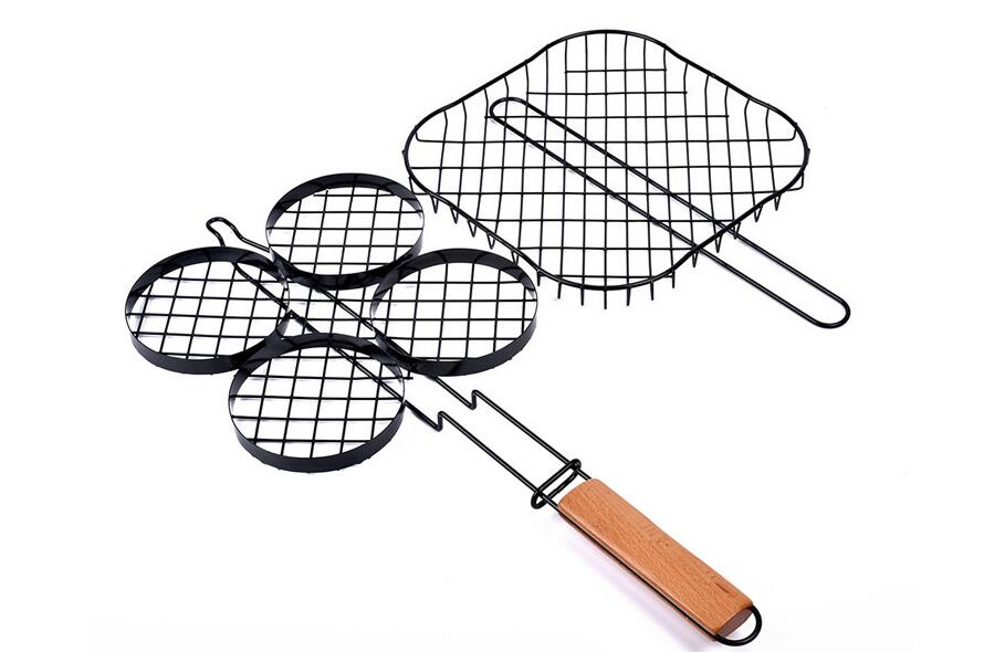 Non-Stick Small Hamburger Grill Basket Mini Burger Press Set Fish and Meatball Grill Basket Meatball Set BBQ Accessories: Grey