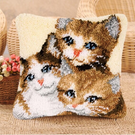 Foamiran Cat Latch Hook Kits Rug Canvas Cushion Pillowcase Latch Hook Embroidery Carpet Crocheting Unfinished ковровая вышивка